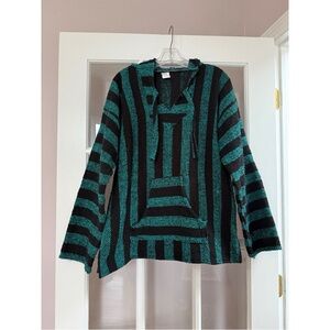 Sandy Teal & Black Acrylic Hoodie Poncho